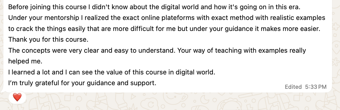 Student describing the digital world course experience