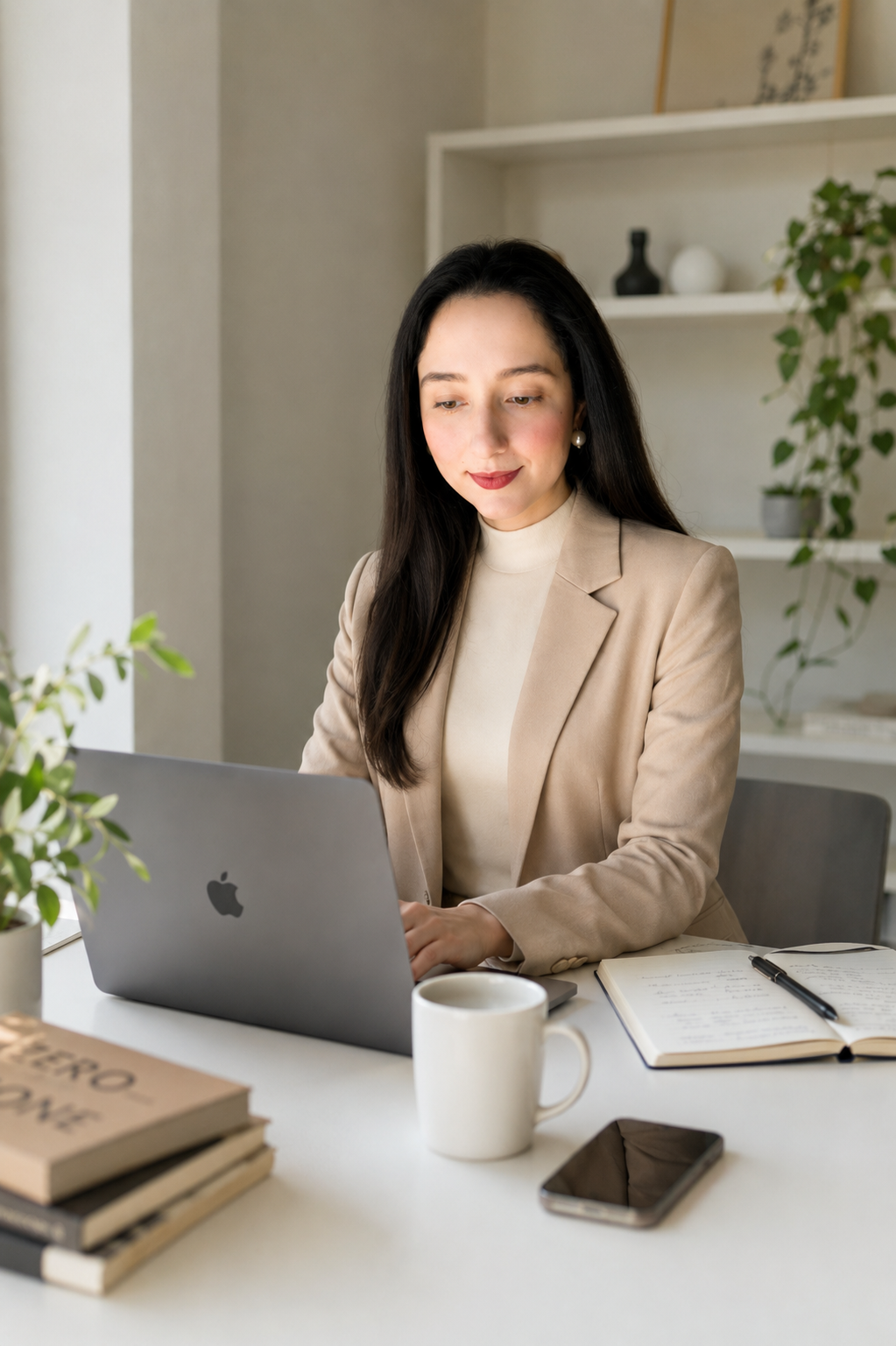 Rida Khan teaching from her workspace